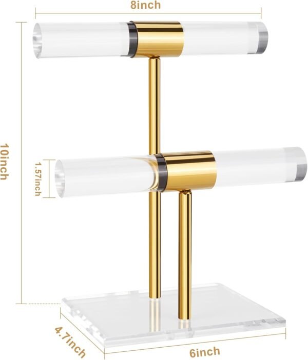 oem/odm necklace holder bracelet holder, 2-tier acrylic jewelry display stand gold jewelry tower stand crystal t bar jewelry organizer gift for women(2-tier 1pc) wholesale supplier & factory