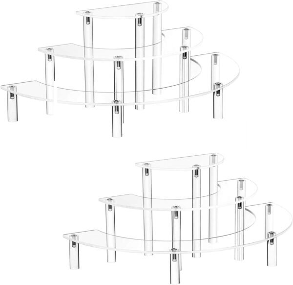 oem/odm yestbuy acrylic risers display stand for pop figures, 3 tier cupcake stand, perfume stand organizer,2 pack half moon dessert stand for food, acrylic display stand for collections. wholesale supplier & factory