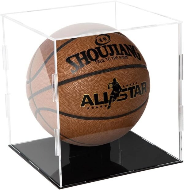 oem/odm basketball display case clear acrylic glass cube assemble countertop box soccer frame with sports protection with black stand holder wholesale supplier & factory
