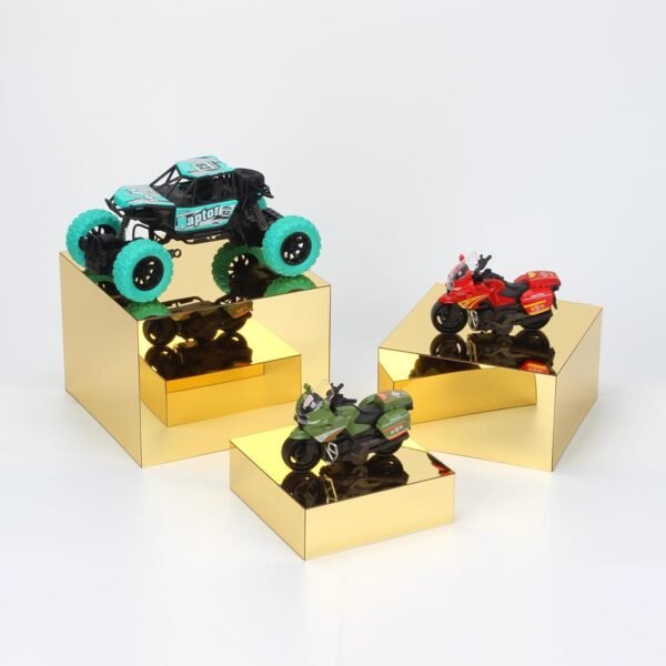 oem/odm 3 pcs acrylic display nesting riser stands, mirror gold acrylic risers for display cube box stereoscopic display stand, acrylic food display risers for catering dessert jewelry character party wholesale supplier & factory