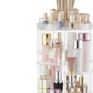 oem/odm sunficon rotating makeup organizer 360 rotation cosmetic storage holder crystal clear acrylic makeup turntable spin display stand bathroom bedroom countertop vanity dressing table gift girl lady women wholesale supplier & factory