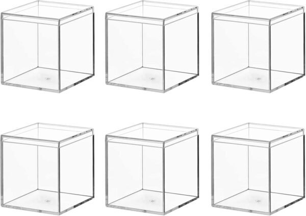 oem/odm 6 packs clear acrylic plastic box, acrylic boxes with lids, small square plastic containers 2.1''×2.1''×2.2'', plastic square boxes for candy, pill and jewelry wholesale supplier & factory
