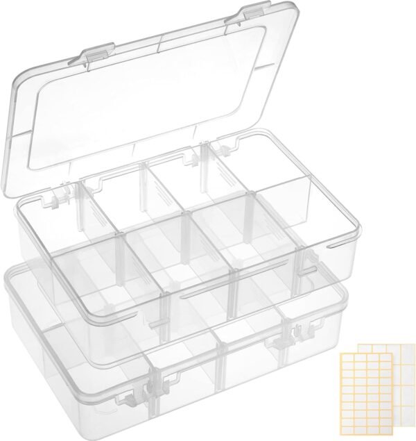 oem/odm quefe 2 pack 8 grids bead organizers and storage, plastic organizer box with removable dividers tackle box organizer for candies snacks electronics jewelry small parts wholesale supplier & factory