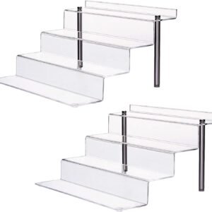 oem/odm acrylic riser shelf 4 tier clear display stand for collectibles pop figures, cupcakes, perfumes, display risers for decorating & organizing - 11.8 x 10.8 x 6.5 in (large, 2 pack) wholesale supplier & factory