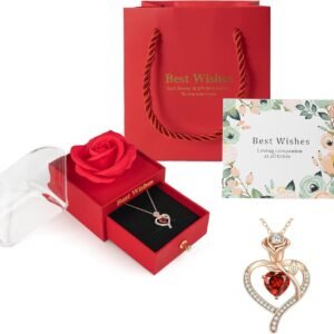 oem/odm artificial flower gift box with mother's love heart necklace, acrylic box, perfect mother's day and birthday gift wholesale supplier & factory