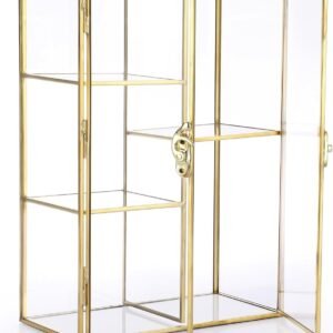 oem/odm elldoo 5 slots clear glass storage box, gold mirrored jewelry makeup display organizer case, decorative tower box storage for trinket perfume lipstick figure statue toy display wholesale supplier & factory