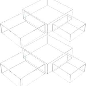oem/odm sintuff 6 pcs acrylic box nesting display box risers for display 5 sided clear stand transparent cases with hollow bottoms for cake table food dessert collectibles wholesale supplier & factory