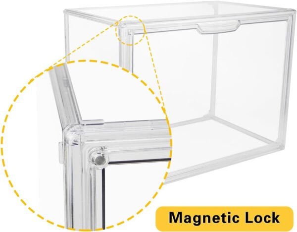 oem/odm clear stackable plastic storage bins with magnetic lid, dustproof book & cosmetic display cases, large figures collectibles showcase, shoe box, protection organizer (transparent, l-1 pack) wholesale supplier & factory
