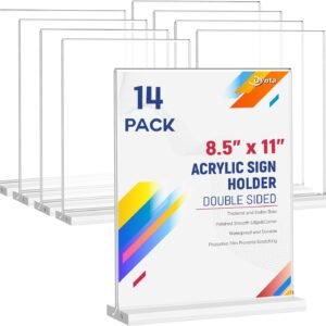 oem/odm acrylic sign holder 8.5 x 11 inches 14 pack double sided clear display stand vertical table sign holder plastic t shape document menu flyer holder for office stores restaurants wedding party wholesale supplier & factory
