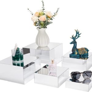 oem/odm acrylic risers for display 5 pcs, food risers for party silver acrylic risers display stands acrylic box nesting display risers for jewelry bag cosmetics catering dessert collectibles wholesale supplier & factory
