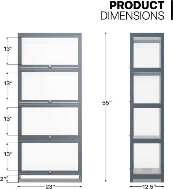 oem/odm monibloom 4-tier display cabinet with acrylic doors - 55” transparent bamboo display case for figures and curio collection, floor standing - grey wholesale supplier & factory