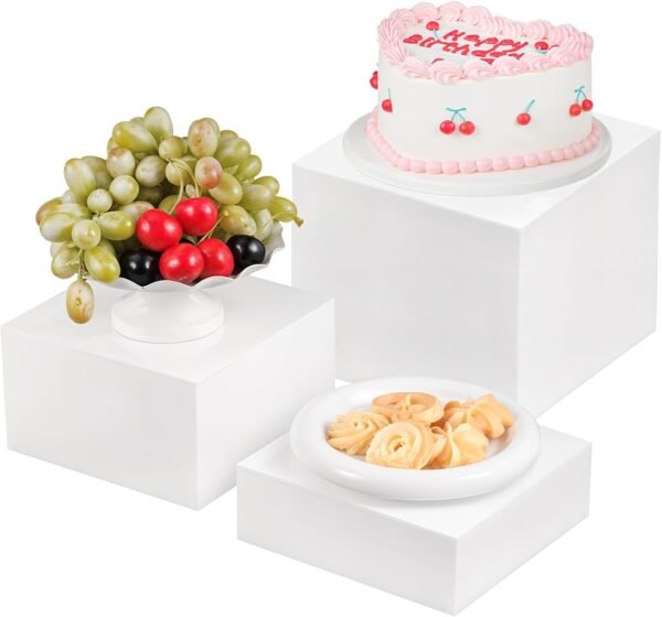 oem/odm buffet risers, food risers for buffet table, display stand shelf for catering dessert collectibles jewelry figures show, acrylic cube display nesting risers with hollow bottoms 3pcs wholesale supplier & factory