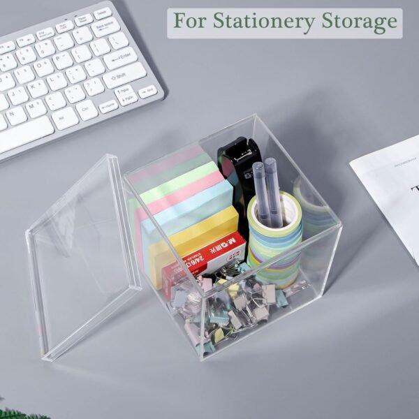 oem/odm clear acrylic boxes for storage, yeeco acrylic storage cube containers with lids, square boxes in 4.7”×4.7”×4.7” inches for candy, cotton ball, beads, tiny arts, watches, earring, cosmetics, 4 pack wholesale supplier & factory