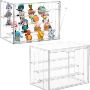 oem/odm attelite acrylic display case,upgrade 4 tiers clear display case with 3 adjustable divider, 2 pack stackable large storage box with magnetic door for collectibles action figures wholesale supplier & factory