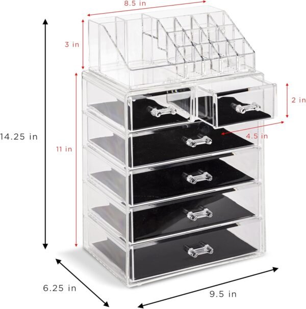 oem/odm sorbus clear cosmetic makeup organizer - make up & jewelry storage, case & display - spacious design - great holder for dresser, bathroom, vanity & countertop (4 large, 2 small drawers) wholesale supplier & factory