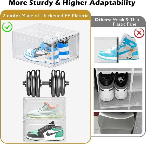 oem/odm thicken & sturdy clear shoe storage organizer with magnetic door, stackable boxes for closet, foldable space-saving shoe rack for sneaker boot container, plastic shoe cabinet shoe box 6 pack, white wholesale supplier & factory