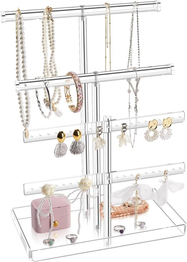oem/odm acrylic jewelry display stand 4-tier clear jewelry organizer, necklace bracelet earring watch ring jewelry holder,display tower tray storage gift for women wholesale supplier & factory