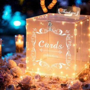 oem/odm acrylic wedding card box with lock led lights, wedding card box gift for wedding, birthday, anniversary, bridal shower,party birthday wedding graduation decorations(10.2"x9.8"x7", holds 200+ cards) wholesale supplier & factory