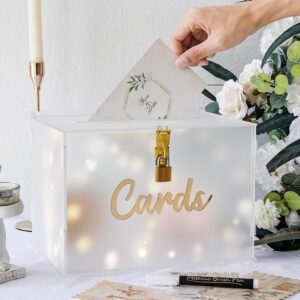 oem/odm ourwarm frosted acrylic gift box with lock, wedding reception string light and pen, envelope money card box for party, graduation, baby shower, birthday decorations wholesale supplier & factory