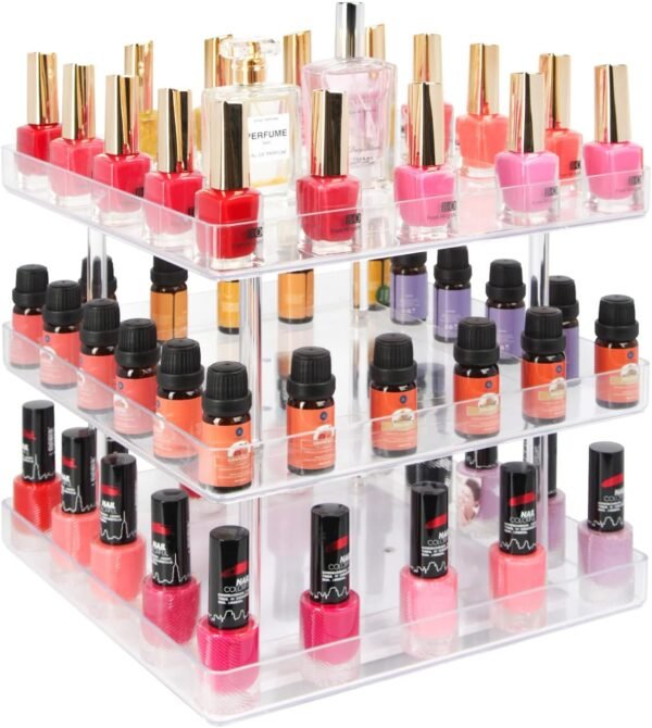 oem/odm jackcube design 3 tier clear nail polish 360 rotating display rack organizer stand makeup cosmetics storage box carousel shelf with acrylic guard(3tier) - :mk387-3 wholesale supplier & factory