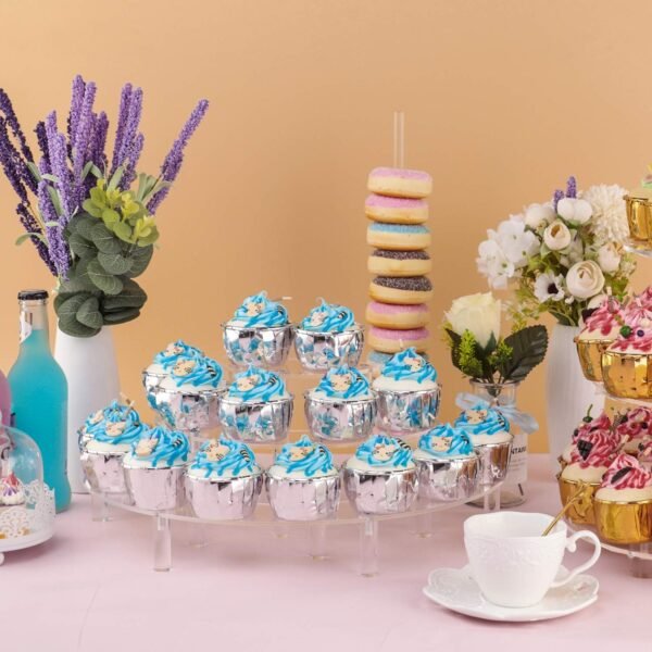 oem/odm yestbuy acrylic risers display stand for pop figures, 3 tier cupcake stand, perfume stand organizer,2 pack half moon dessert stand for food, acrylic display stand for collections. wholesale supplier & factory