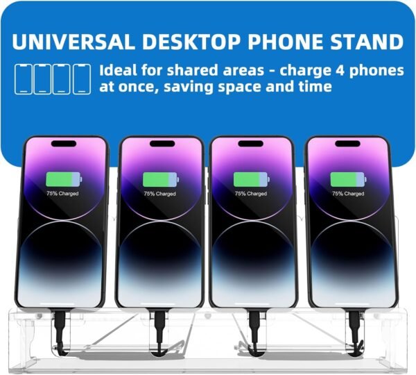 oem/odm cell phone stand, multiple phone holder organizer stand for 4 phones, acrylic desktop mobile phone docking station charging holder (clear) wholesale supplier & factory