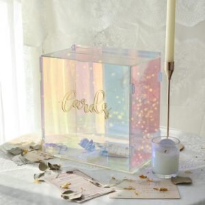 oem/odm ourwarm acrylic wedding card box with string light, colorful gift card box for wedding decorations for reception, money box for party reception anniversary birthday graduation card box wholesale supplier & factory