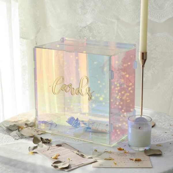 oem/odm ourwarm acrylic wedding card box with string light, colorful gift card box for wedding decorations for reception, money box for party reception anniversary birthday graduation card box wholesale supplier & factory