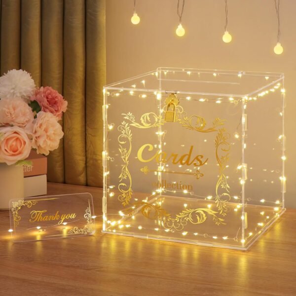 oem/odm diwnelem acrylic wedding card box with lock string light clear large card box for wedding letter box envelope box acrylic gift card box money box for party birthday reception wholesale supplier & factory