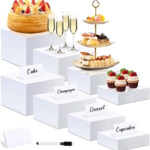oem/odm buffet risers set of 8 acrylic cube display stands box risers with hollow bottoms 4 different size dessert table display set food nesting risers for buffet table, cupcake candy food, parties, brunch, weddings (8 pcs white cube) wholesale supplier & factory