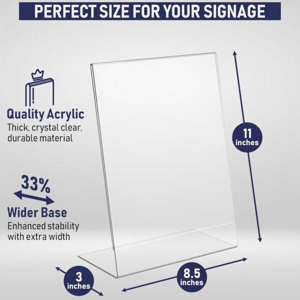 oem/odm slant back acrylic sign holder 8.5 x 11 inches, portrait ad frame and flyer display stand. menu holder and table sign display for home, office, store, or restaurant use. acrylic stands for tabletop (3 pack) wholesale supplier & factory