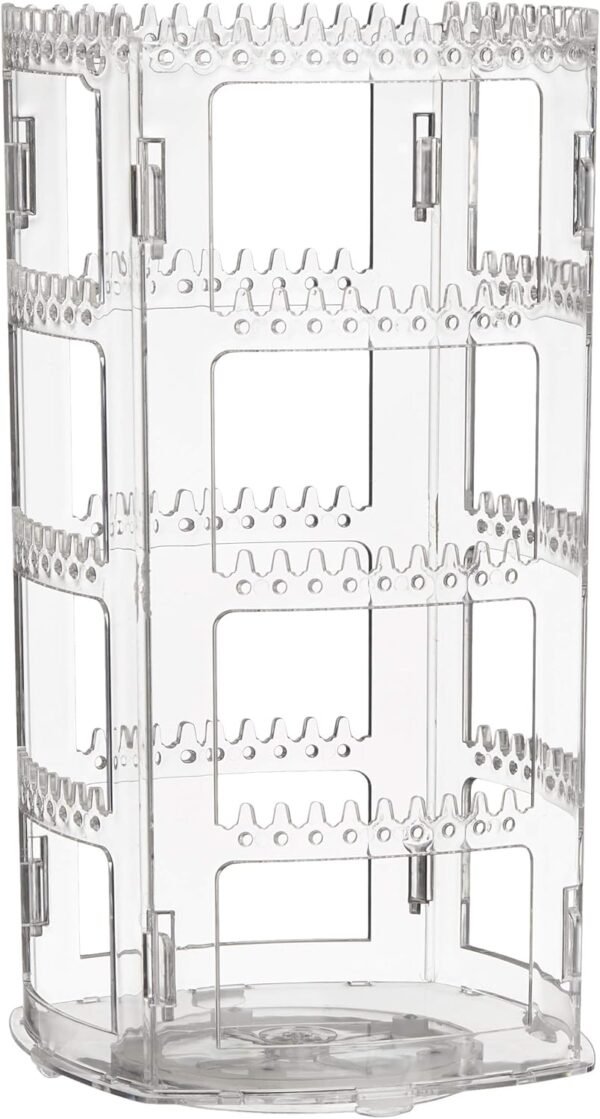 oem/odm sooyee 360 rotating earring holder and jewelry organizer, 4 tiers jewelry rack display classic stand, 156 holes and 160 grooves for necklaces earrings piercings, clear wholesale supplier & factory