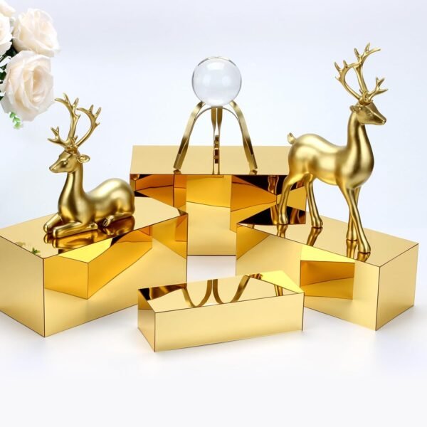 oem/odm rectangular acrylic food display risers, 5 pcs gold mirror boxes display nesting stands, buffet risers for table party dessert collectibles jewelry figures wholesale supplier & factory