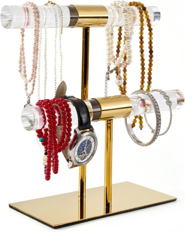 oem/odm display stand acrylic jewelry towers - stainless steel long necklaces stand 2-tier crystal tabletop jewelry organizer adjustable height home decor for store boutique vendors wholesale supplier & factory