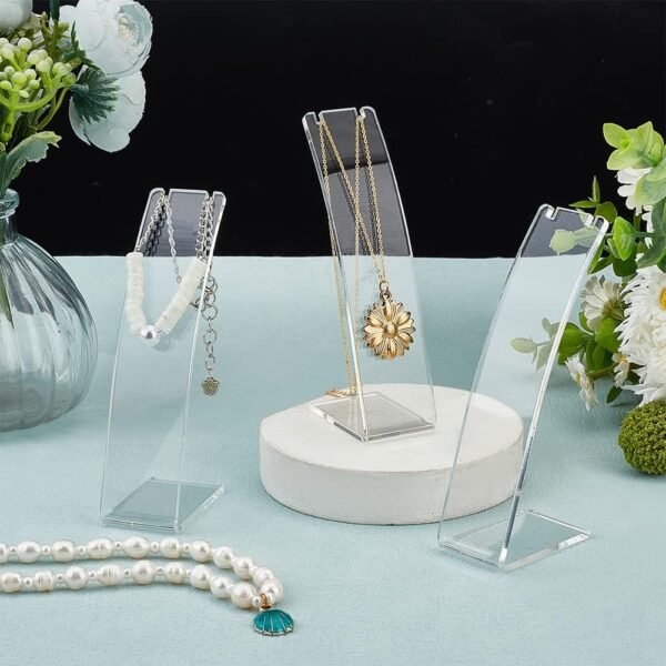 oem/odm fingerinspire 6 pcs l-shape acrylic necklace holder(clear, 4.53 inch height) slant back earring display stand jewelry organizer for earring necklace long chain pendant jewelry storage rack for retail wholesale supplier & factory