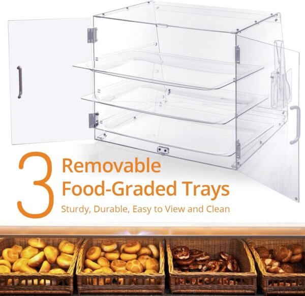 oem/odm bakery display case, pastry display case countertop 3 tier tray, acrylic clear boxes for bread pastry desserts food cookie, display cabinet box for baking enthusiasts, 20.86 x 17.3 x 16.5 in wholesale supplier & factory