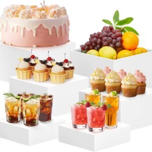 oem/odm buffet risers,set of 6 frosted acrylic boxes cube display buffet nesting risers with hollow bottoms(white,(6",7",8")*2) wholesale supplier & factory