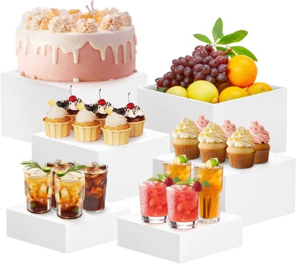 oem/odm buffet risers,set of 6 frosted acrylic boxes cube display buffet nesting risers with hollow bottoms(white,(6",7",8")*2) wholesale supplier & factory