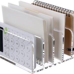oem/odm sanrui clear desktop file organizer, 5 compartments acrylic office document sorter mails storage, multifunction letter folder racks holders for office,home, school desk organization wholesale supplier & factory
