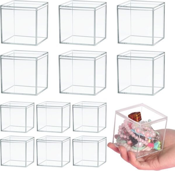 oem/odm 12 pcs acrylic square cube small clear plastic display boxes with lids, 6pcs 4 x 4 x 4 inches, 6pcs 3 x 3 x 3 inches clear acrylic storage square cube boxes for candy jewelry tiny items wholesale supplier & factory