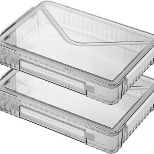 oem/odm 2 pack clear plastic file storage boxes with latching lids, transparent certificate organizer with handle, portable project case for drawers, clear stackable file box (‎white latches, large) wholesale supplier & factory
