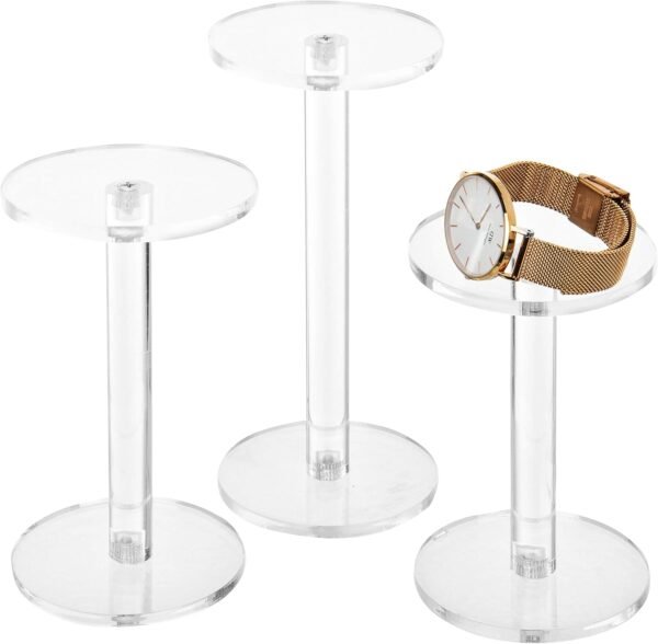 oem/odm mygift acrylic display riser, set of 3 clear round acrylic jewelry/watch display pedestal riser stands wholesale supplier & factory