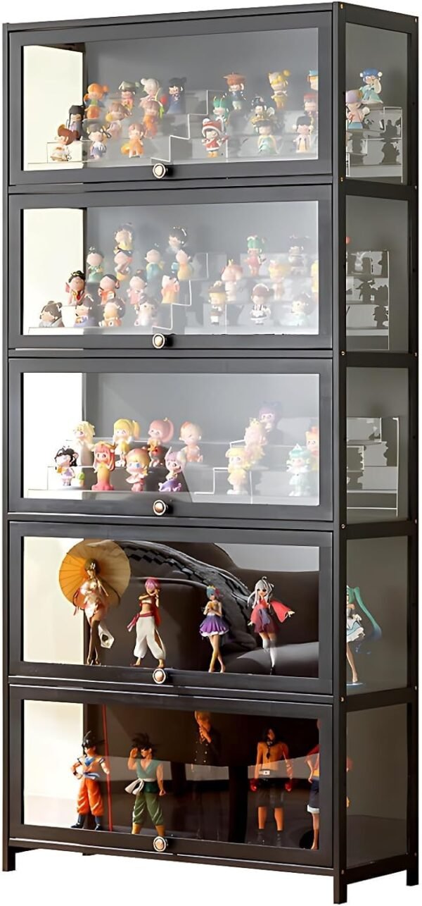 oem/odm 5-tier display cabinet with acrylic glass doors, 64” transparent bamboo curio display case for figures, display shelves for collectibles & kids bookcase for home, office, playroom, living room wholesale supplier & factory