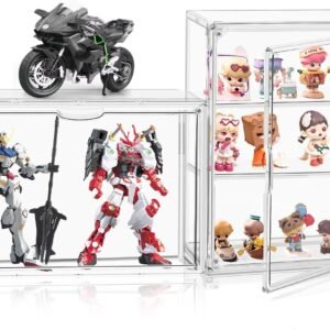oem/odm clear acrylic display case for figures 3 tiers, desktop clear showcase with 2 adjustable divider storage box cabinet organizer for collectibles, action figure wholesale supplier & factory