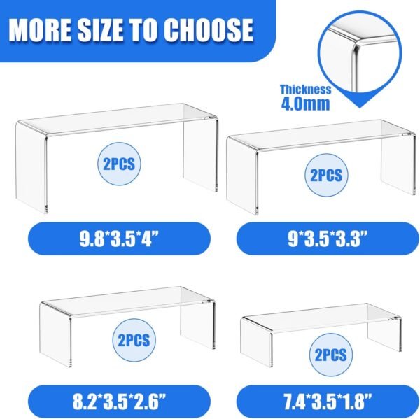 oem/odm albumgit acrylic display risers, 8 pieces clear rectangular tabletop display stand for amiibo funko pop figures, collectibles jewelry food cupcake dessert risers shelf for decoration and organizer wholesale supplier & factory