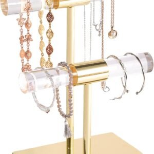 oem/odm gold & acrylic 2-tier jewelry stand, cute organizer with shiny bars for home decor (assembly free) wholesale supplier & factory