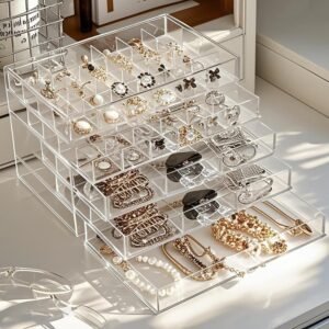 oem/odm acrylic jewelry box with 5 drawers clear earring storage organizer display case earring organizer box with compartment tray transparent jewelry holder organizer for earrings necklace rings bracelet wholesale supplier & factory
