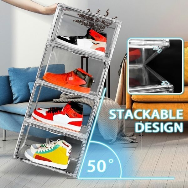 oem/odm acrylic sneaker shoe display case transparent shoe box storage bins clear plastic stackable boot handbag organizer containers with lids, 1pack size 14 wholesale supplier & factory
