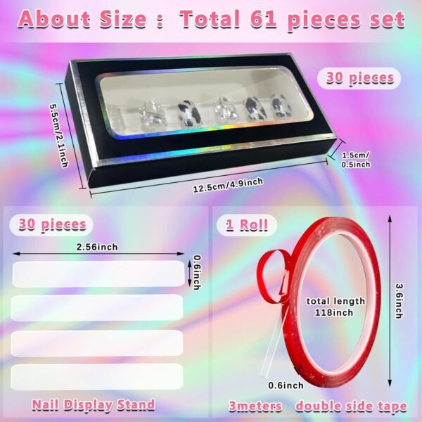 oem/odm crtiin 60 pcs empty press on nails packaging box set 30 clear glitter paper eyelash storage box and 30 acrylic nail display stand holder with 1 red double sided tapes for salon home office wholesale supplier & factory