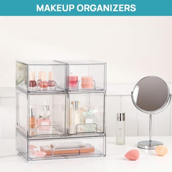 oem/odm vtopmart 4 pack stackable storage drawers, 6.6''tall acrylic bathroom makeup organizers,clear plastic drawers for vanity, undersink, kitchen cabinet,pantry organization and storage wholesale supplier & factory